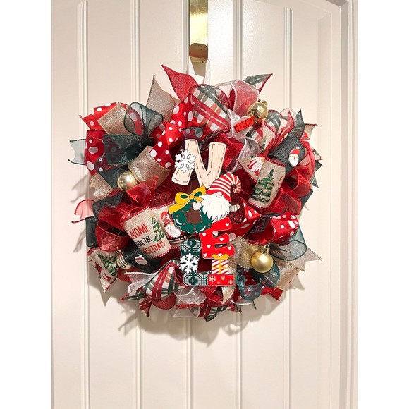 Handmade 13 inch Christmas NOEL Gnome Ribbon Wreath MW3 - Picture 9 of 9